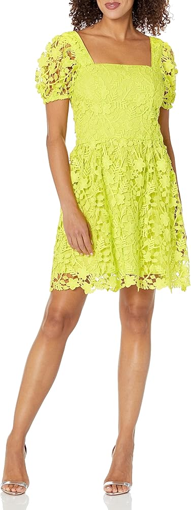 Donna Morgan Women's Square Neck Short Sleeve Lace Dress Party Event Date Guest of