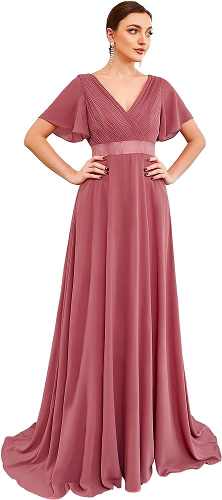 Ever-Pretty Women's Formal Dress Short Sleeve V-Neck Evening Dress Floor Length Mother of The Bride Dress 09890