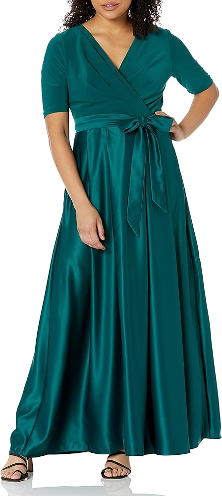 Alex Evenings Women's Satin Ballgown Dress with Pockets (Petite and Regular Sizes)