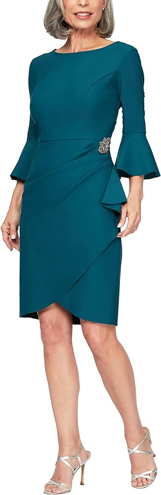 Alex Evenings Women's Plus-Size Short Slimming Sheath Dress with Bell Sleeves