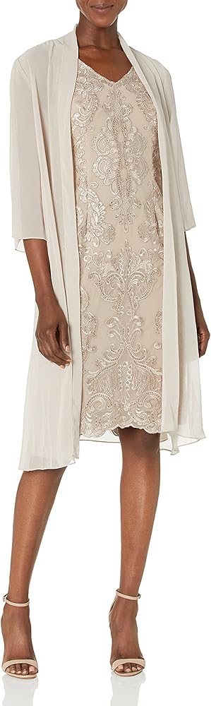 Alex Evenings Women's Midi Length Embroidered Fit and Flare Dress