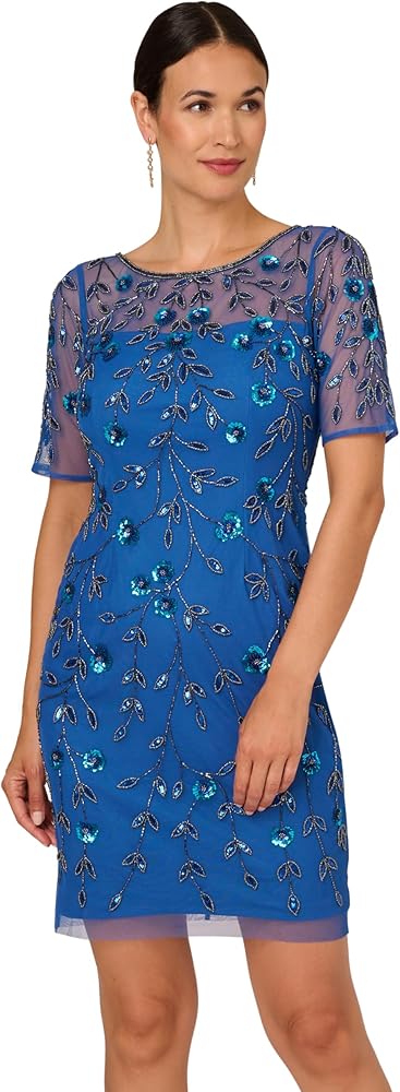 Adrianna Papell Women's Beaded Floral Short Dress