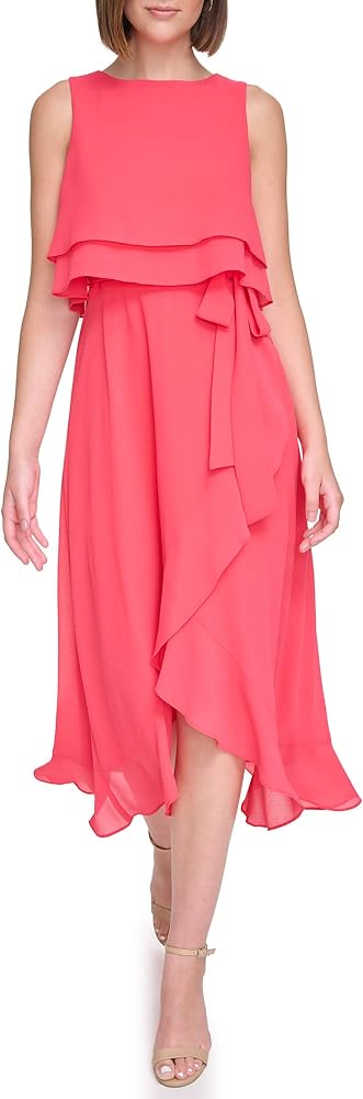 Jessica Howard Women's Popover Midi Chiffon Sleevless-Guest of Wedding Dress