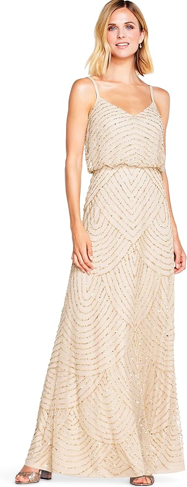 Adrianna Papell Women's Long Beaded Blouson Gown