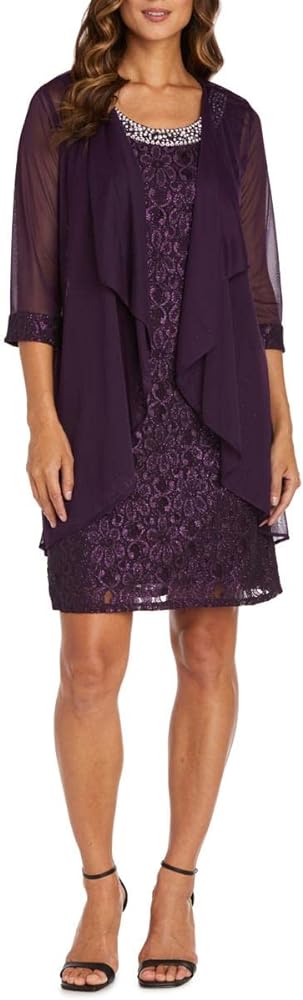 R&M Richards Women's Short Lace Mother of The Bride Dress with Jacket