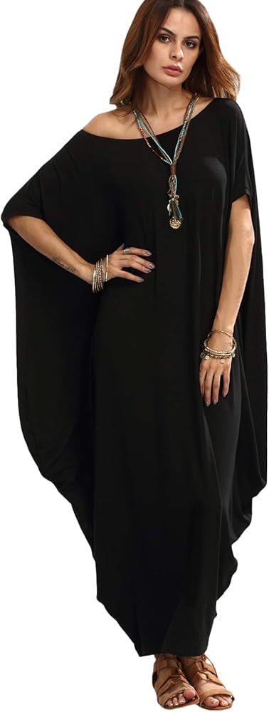 Verdusa Women's Boat Neck Dolman Sleeve Caftan Harem Oversized Maxi Dress