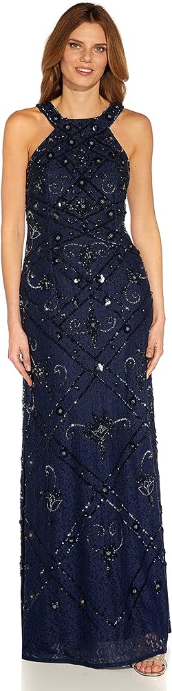 Adrianna Papell Women's Beaded Halter Gown