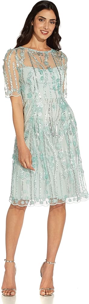 Adrianna Papell Women's 3D Floral Sequin Dress