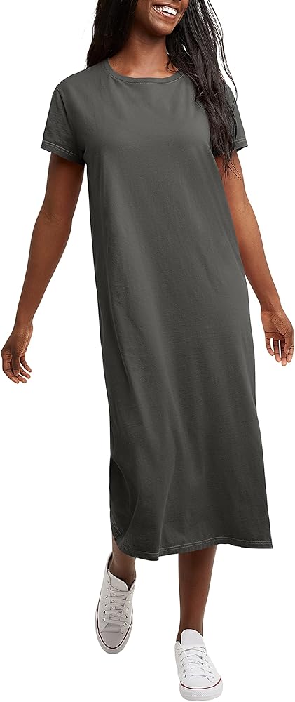 Hanes Womens Originals Garment Dyed Midi Dress, 100% Cotton Vintage Wash Ankle-Length Dress