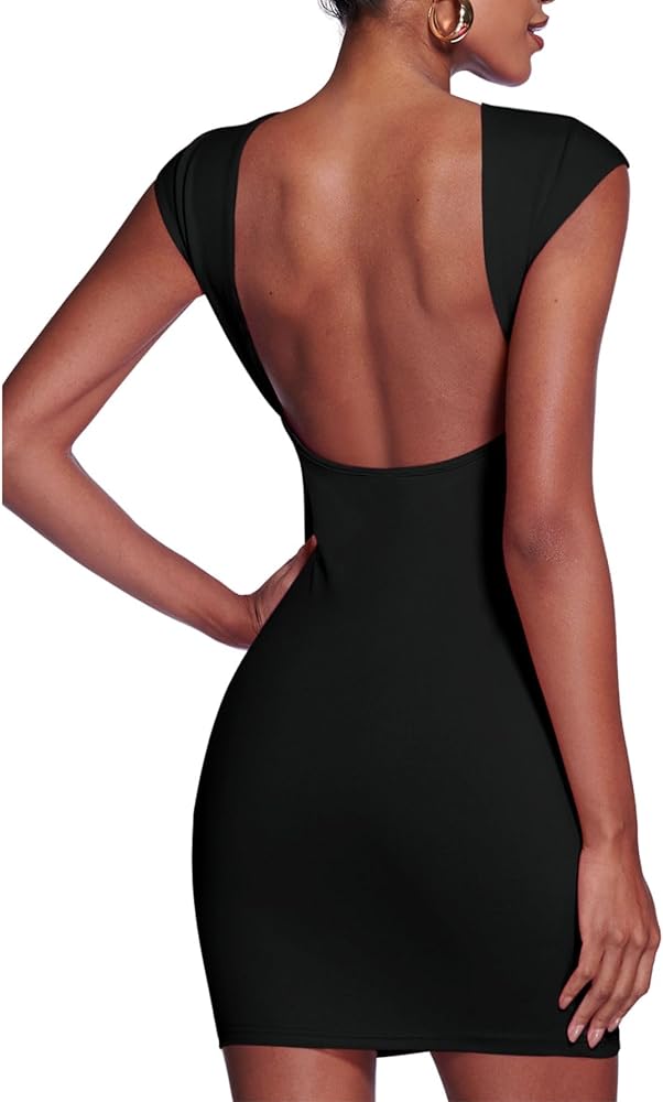 Verdusa Women's Backless Round Neck Cap Sleeve Bodycon Mini Clubwear Dress