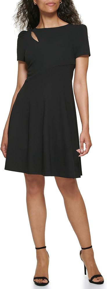 DKNY Women's Short Length Scuba Crepe Jewel Neck Dress