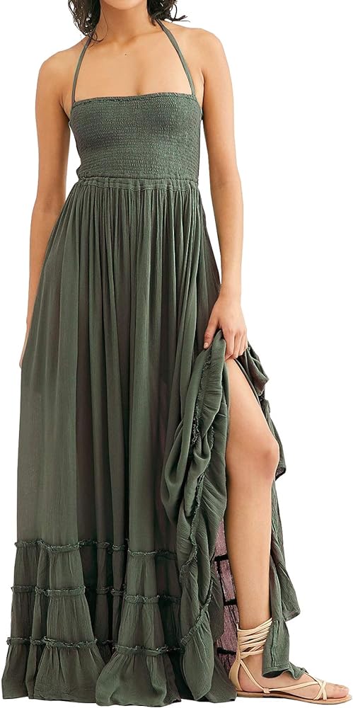 R.Vivimos Womens Summer Cotton Sexy Backless Long Dresses