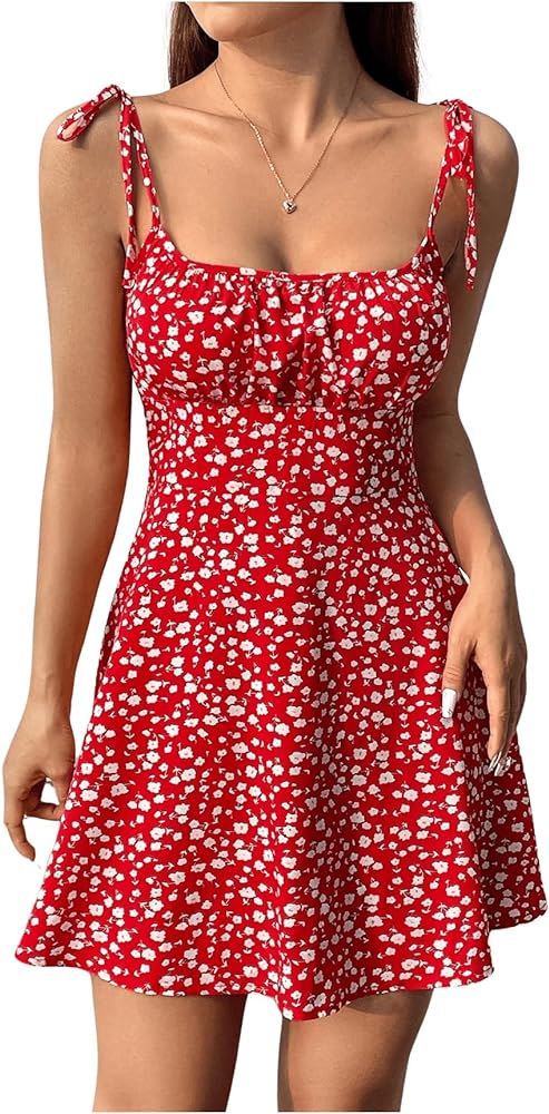 Floerns Women's Summer Floral Cherry Print A Line Short Cami Dress