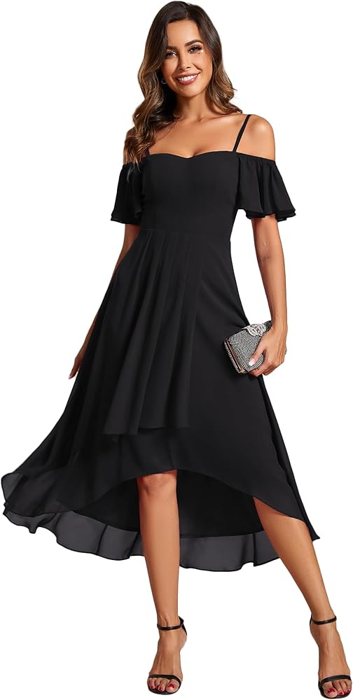 Ever-Pretty Women's Chiffon Summer Off Shoulder Cocktail Dress High Low Midi Wedding Guest Dresses 02103