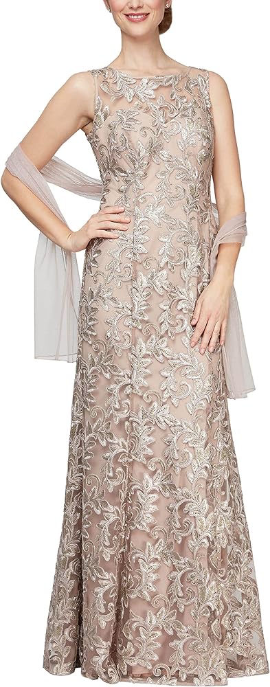 Alex Evenings Women's Long Sleeveless Dress with Shawl