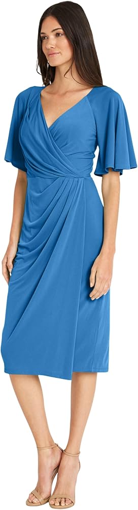 Maggy London Versatile V-Neck Flutter Sleeve Faux Wrap Wedding Guest Dresses for Women