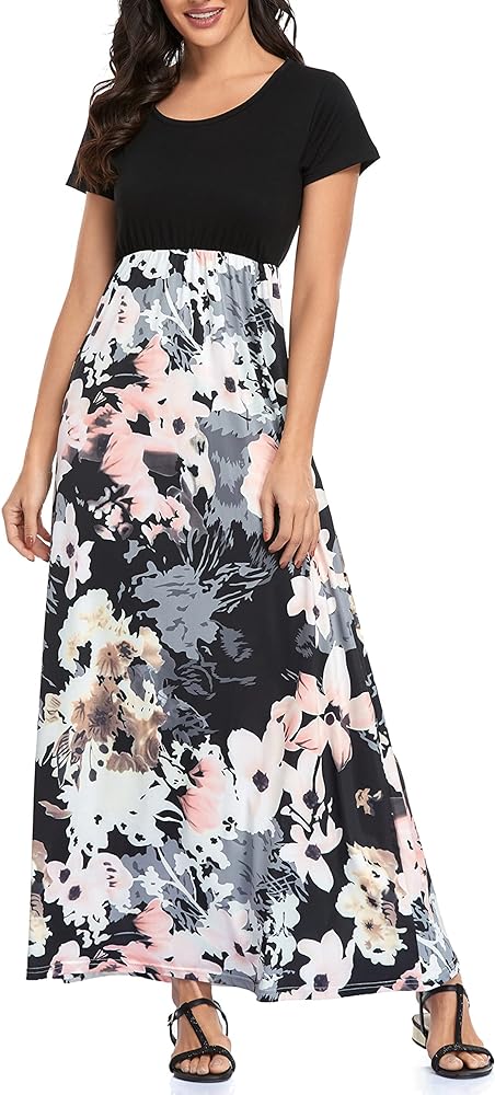 Lacavocor Womens Short Sleeve Maxi Dresses Empire Waist Long Dress