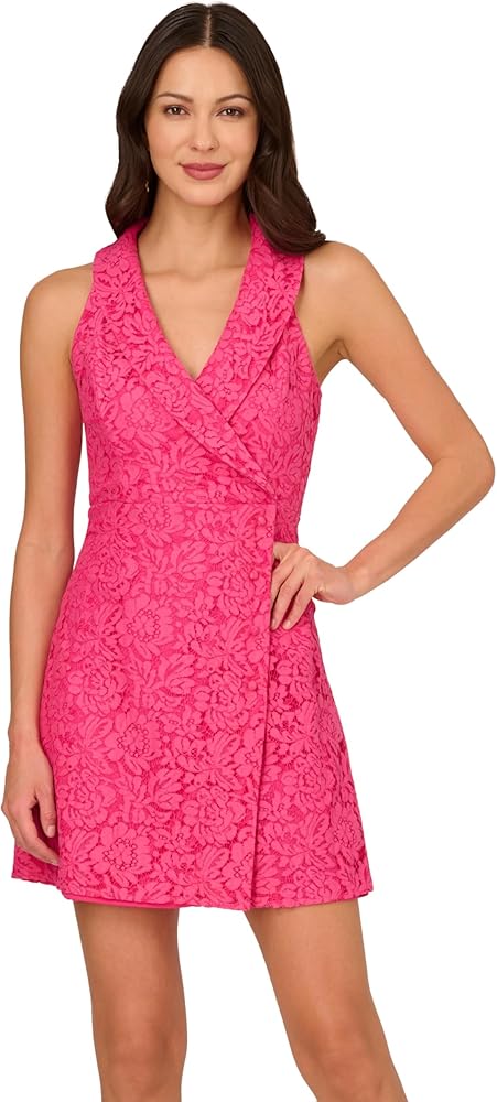 Adrianna Papell Women's Lace Tuxedo Short Dress