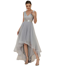 Ever-Pretty Women&#39;s Double V-Neck A-Line Sequin Sleeveless High Low Tulle Evening Party Gowns