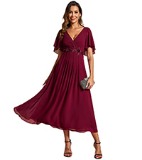  Cocktail Dresses V Neck A-Line Elastic High Waist Wedding Guest Evening Party Maxi Dress