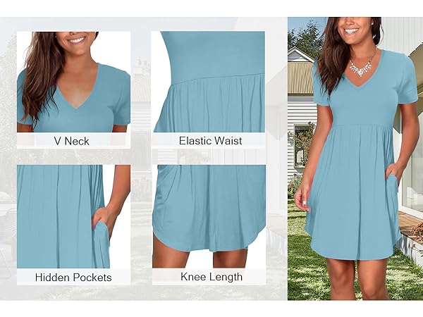 Womens Casual Dresses Beach Flowy Dresses Short Mini Homecoming Dresses with Pockets