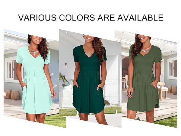 T Shirt Dreses Beach Flowy V Neck Sundresses with Pockets