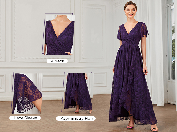 Ever-Pretty Women''s V Neck Ruffles Sleeves Pleated Empire Waist A-Line Maxi Formal Dresses 