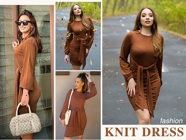 women''s rib Knit dress/ bodycon belted dress /long sleeve fall dress/ womens fall dress