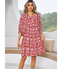 Women&#39;s Summer Lantern Sleeve Boho Floral Print Loose Casual Mini Dress