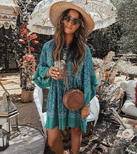 Women&#39;s Summer Kimono Half Sleeve Boho Floral Print Beach Tunic Mini Dress