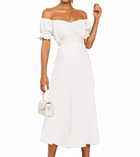 Womens Summer Dress Off Shoulder Ruffle Sleeve Knit Vintage Midi Dress