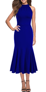 Sleeveless Halter Neck Bodycon Mermaid Cocktail Party Midi Dresses 