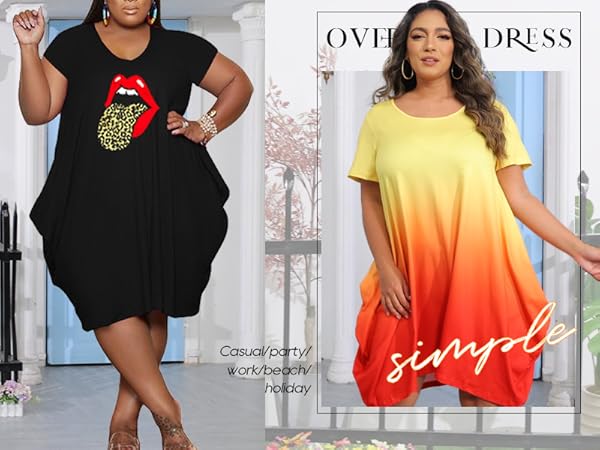 YeGine Plus Size Short Sleeves Midi Dresses 4