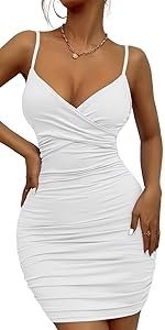 Women''s 2023 Sexy V Neck Wrap Ruched Sheath Bodycon Cocktail Dress Evening Party Night Club Dresses