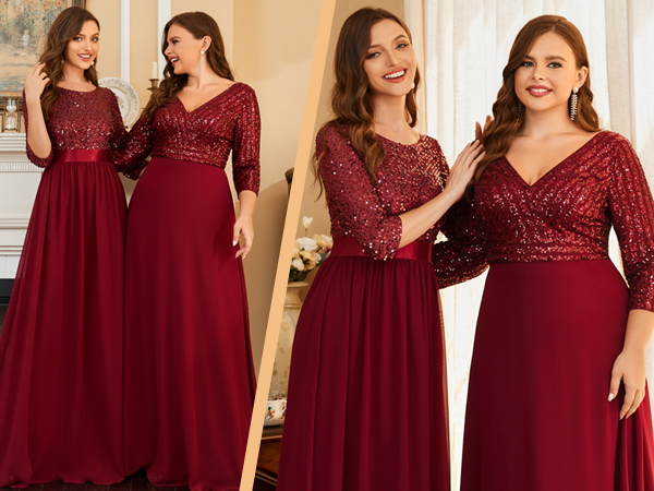 Ever-Pretty Women&#39;s Plus Size V-Neck Chiffon Bridesmaid Dresses Formal Ball Gowns