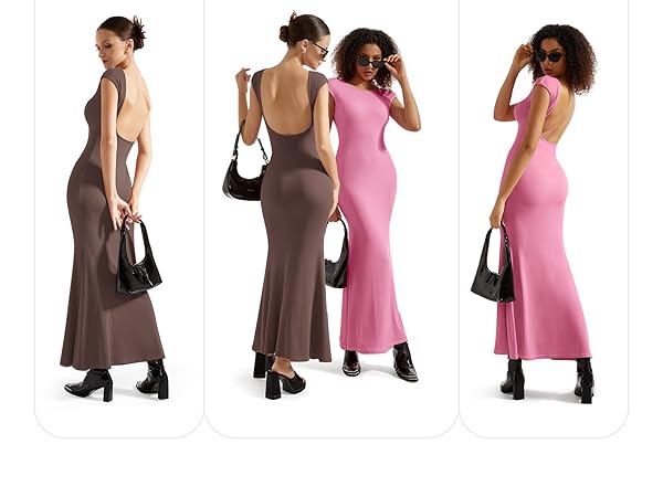 SUUKSESS Women Backless Fitted Bodycon Maxi Dress Sexy Open Back Y2K Long Formal Dress 12