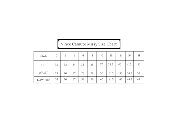 Vince Camuto Missy Size Chart