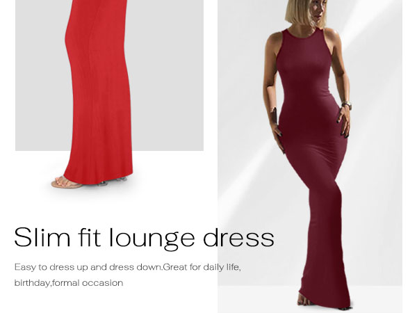 Women''s Summer Sexy Lounge Tank Long Dress Elegant Sleeveless Halter Neck Bodycon Maxi Dresses