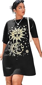 Women''s Plus Size Graphic Print Half Sleeve Loose T Shirt Dress