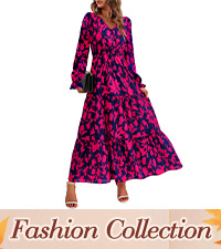 Women Fall Dresses 2024 Casual Long Sleeve Maxi Dresses Floral Boho Long Dress Wedding Guest Dress