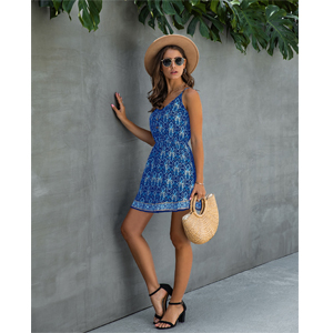 Floral Sexy V Neck Spaghetti Strap Backless Button Down Sundress Summer Mini Short Dress