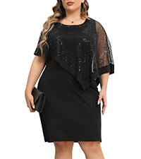 Nemidor Womens Plus Size 3/4 Sleeve Sequin Print Bodycon Midi Party Cape Dress