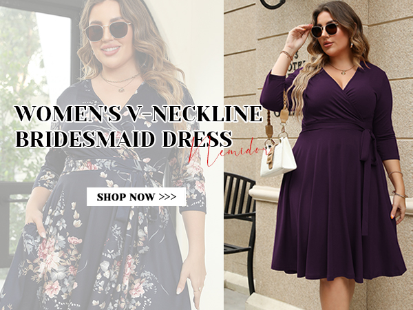 Nemidor Women''s V-Neckline 3/4 Sleeve Stretchy Casual Midi Plus Size Bridesmaid Dress