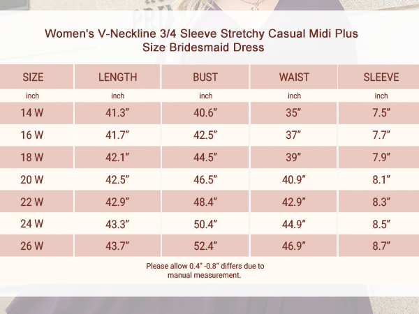 Nemidor Women''s V-Neckline 3/4 Sleeve Stretchy Casual Midi Plus Size Bridesmaid Dress