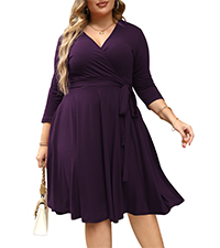 Nemidor Women''s V-Neckline Stretchy Casual Midi Plus Size Party Wrap Swing Dress