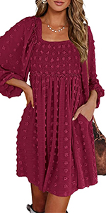 womens ruffle dress smocked dress for women lantern sleeve party dresses flowy square neck dress