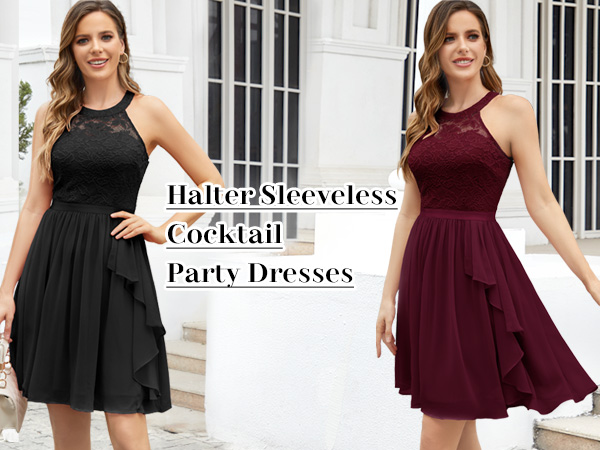 halter sleeveless cocktail party dresses