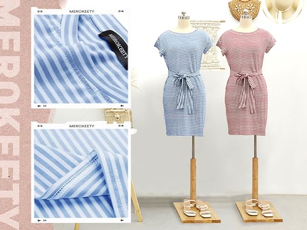 Stripe t shirt dress with belt