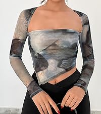 Mesh Long Sleeve Sheer Crop Top