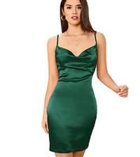 Spaghetti Strap Satin Cocktail Pencil Dress